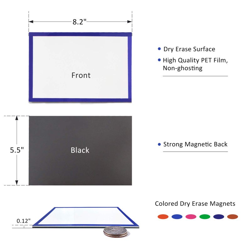 ZHIDIAN 6Pcs Magnetic Dry Erase Labels Extra-Large, 8.2x5.5'' Thick Reusable Fridge White Board Magnets, Colored Dry Wipe Daily Planner Chore Chart Whiteboard Message Cards - Image 5